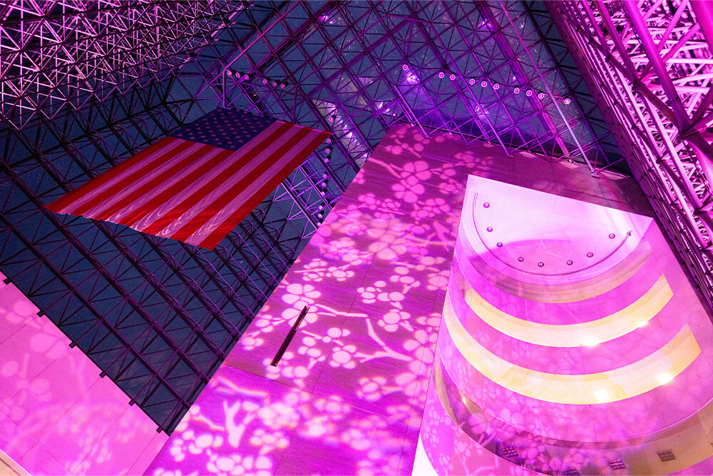 jfk-library-boston-ma-event-lighting-ceiling-flag